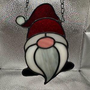 Stained Glass Gnome Art Piece - Red and White